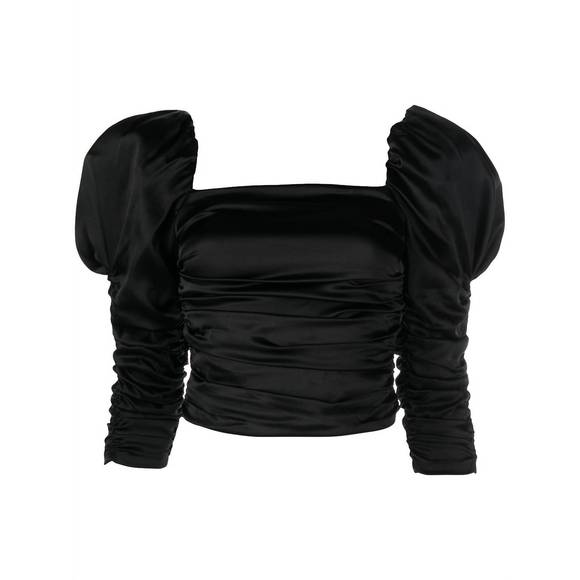 NEW ALICE + OLIVIA katrice 3/4 puff sleeve square neck ruched top blouse in blac - Picture 1 of 4